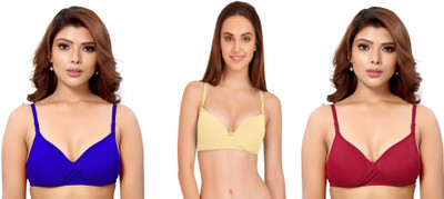 Shree Brahmani Corporation Women's Cotton Blend Full Comfortable Non-Padded Chami Bra For Everyday Wear Women Everyday Heavily Padded Bra(Blue, Gold, Maroon)