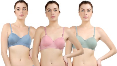 small candy Women's Cotton Lightly Padded T-Shirt Push-up Balconette (Combo Pack 3, 38B) Women T-Shirt Lightly Padded Bra(Pink, Green, Blue)