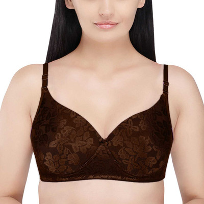 CLASSYMESSI Women's Net & Lace Wire Free Push-up Seamless Padded Bra Women Push-up Lightly Padded Bra(Brown)