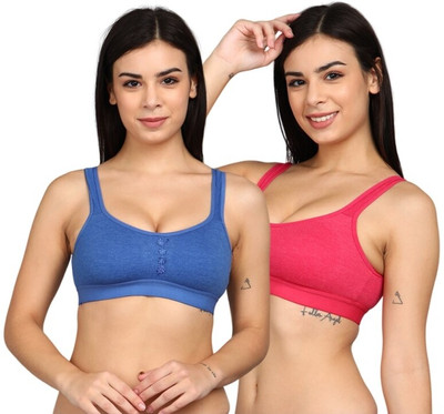 SHEBAE Girls Tshirt Sports Bra for Women Combo Set Non Padded Push Up Gym Running Women Sports Non Padded Bra(Blue, Pink)