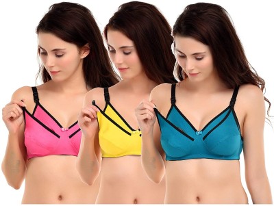 ALYANA Woman Cotton Mother Feeding Bra for Woman Maternity Nursing Bra Combo Pack of 3 Women Maternity/Nursing Non Padded Bra(Pink, Yellow, Green)