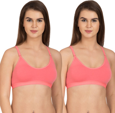 TWEENS Tweens Beginners Sports Racer-Back Removable Padded Full Coverage Slip-on Bra Women Everyday Non Padded Bra(Orange)