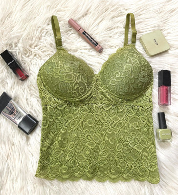 Essentialwear Smooth and Beautiful Bralette Top Women Everyday Lightly Padded Bra(Green)