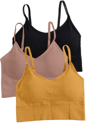 NAGARVEL CREATION 646-blk-pink-yellow-03-FREE Women Sports Lightly Padded Bra(Multicolor)