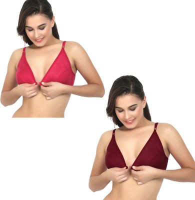 CLOUDfashionHub Comfirtable & New Sexy & Hot Looking Front Hook Open Bra For Women's Pk-2 Women Everyday Non Padded Bra(Pink, Maroon)