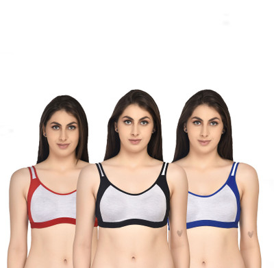 ASHMIRAS Combo of 3 sport bra Women Sports Non Padded Bra(Red, Blue, Black)