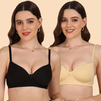 Dressberry DressBerry Lightly Padded Cotton-Rich T-shirt Bra Women T-Shirt Lightly Padded Bra(Beige, Black)