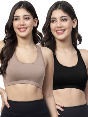 Docare JerrySports Double Layered Women Sports Non Padded Bra(Brown, Black)