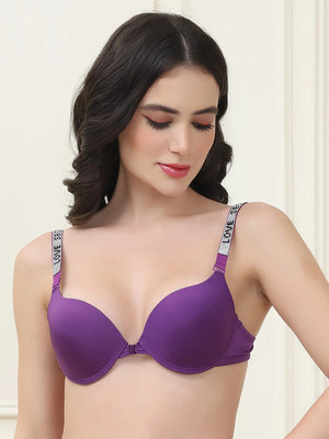 PrettyCat PrettyCat Shine Strap Front Open Underwire Pushup Bra Women Push-up Lightly Padded Bra(Purple)