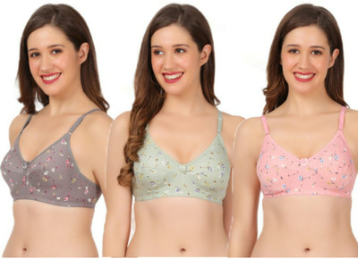 FLOMI Women T-Shirt Non Padded Bra(Multicolor)