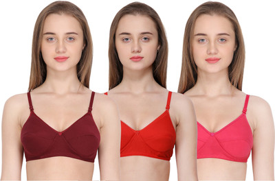 ShopGlobal Women T-Shirt Heavily Padded Bra(Red, Maroon, Pink)