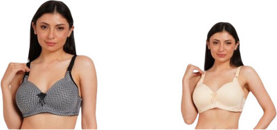 Ksvry Combo Pack of Two Women's Thin D Cup Push Up Wireless Bra Black and Beige Color Women Push-up Lightly Padded Bra(Multicolor)