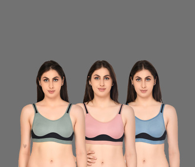 ASHMIRAS Pack of 3 Women Sports Non Padded Bra(Light Blue, Light Green, Pink)