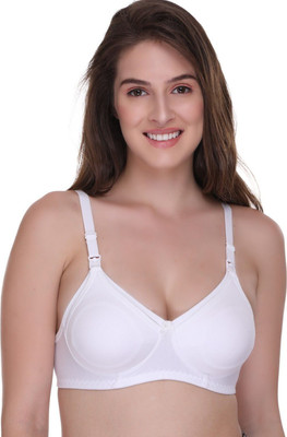 SONA by SONA Breast Feeding Maternity for Milk Feeding Elastic Straps for Nursing Women Maternity/Nursing Non Padded Bra(White)