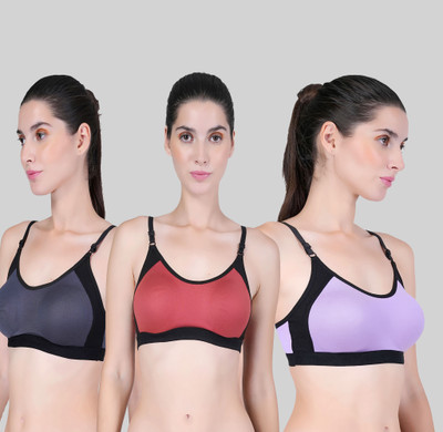 CURVZEX CURVZEX Women Sports Non Padded Bra(Purple, Orange, Grey)