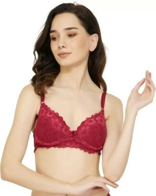 Newba Lace bra Women Push-up Heavily Padded Bra(Maroon)