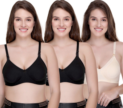 SONA Breast Feeding Maternity for Milk Feeding Elastic Straps Women Maternity/Nursing Non Padded Bra(Black, Black, Beige)