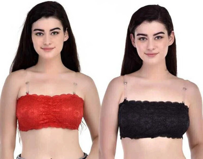 TARIDO FASHION Bandeau/Tube Bra for Women Women Bandeau/Tube Lightly Padded Bra(Black, Red)