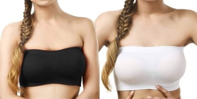 Blue fashion Women Bandeau/Tube Non Padded Bra(Black, White)