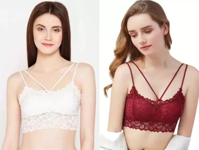 Adenterprises Women Cami Bra Lightly Padded Bra(Maroon, White)