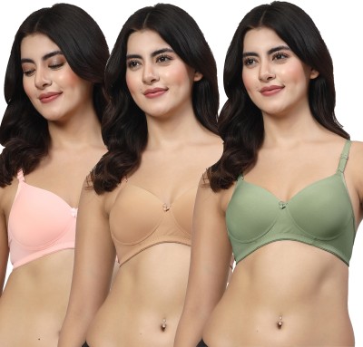 LILY Dapyklis Women T-Shirt Lightly Padded Bra(Pink, Gold, Green)