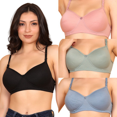 InnerGlow Pack of 4 Women’s Daily Cotton Bras | Lightly Padded | Wire-Free | Full Coverage Women Everyday Lightly Padded Bra(Multicolor)