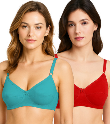 Salsa B-101 Non-Padded Non-Wired Full Coverage T-Shirt Bra Women Everyday Non Padded Bra(Green, Red)