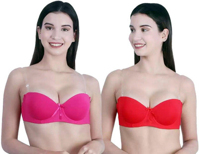 HouseOfCommon Women Balconette Lightly Padded Bra(Pink, Red)