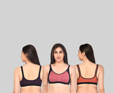 ASHMIRAS Pack of 3 Women Sports Non Padded Bra(Orange, Pink, Purple)