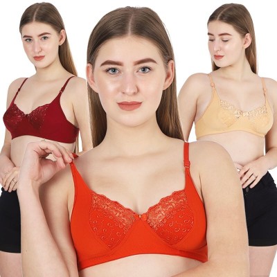 LEVARA New Women Everyday T-Shirt Non Padded Bra Women Everyday Non Padded Bra(Orange, Red, Yellow)