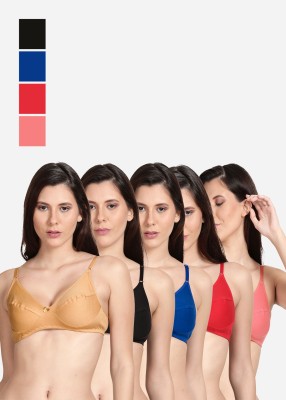 Shyle Shyle Non Padded Seamed Casual Bra-Multicolor(Pack of 5) Women Everyday Non Padded Bra(Black, Pink, Red, Blue, Beige)