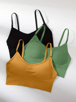 MAHEK CREATIVE Women T-Shirt Lightly Padded Bra(Black, Green, Yellow)