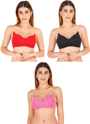 Liigne Transparent Strap Women Padded Bra Women Everyday Lightly Padded Bra(Red)