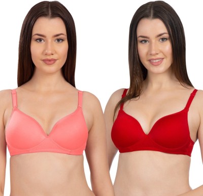 KOMLI by Komli Pink Heavily Padded Full Coverage T-Shirt Women T-Shirt Heavily Padded Bra(Red, Pink)