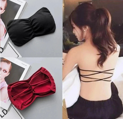 PreetyMore Women Bandeau/Tube Lightly Padded Bra(Black, Maroon)