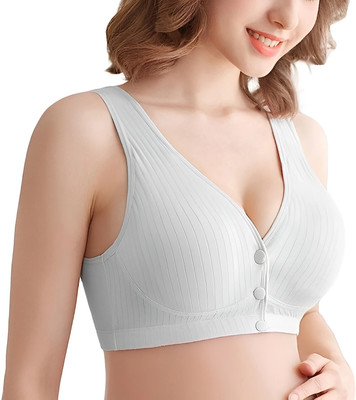 Pink PixiesCreation Women's Maternity Button Front Nursing Bra Wireless Breastfeeding Bras Women Maternity/Nursing Lightly Padded Bra(Grey)