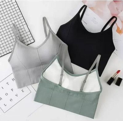 Feidusun Sport Bra Women Sports Lightly Padded Bra(Black, Grey, Green)