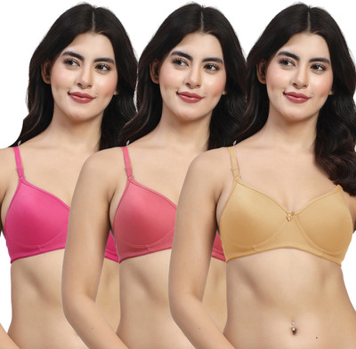 LILY mfruomalg Women T-Shirt Lightly Padded Bra(Brown, Maroon, Pink)