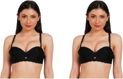 Ksvry Combo Pack of Two Women's Plain With Lace Bra Women Push-up Lightly Padded Bra(Black)