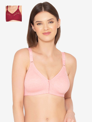 Groversons Paris Beauty Pack of 2 T-Shirt Non-Padded Bra (BR017-M-Pink-BR001-MAROON) Women T-Shirt Non Padded Bra(Maroon, Pink)