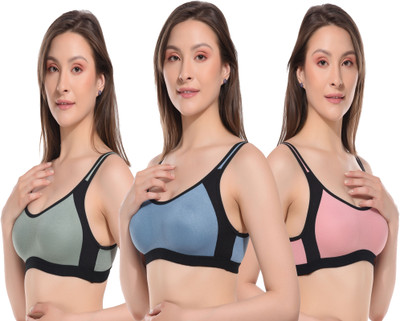 lufiya Women Sports Non Padded Bra(Pink, Green, Blue)