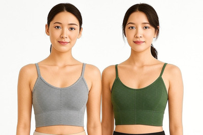 Surinka Women Sports Bras Yoga Gym Bra Women Sports Lightly Padded Bra(Green, Grey)