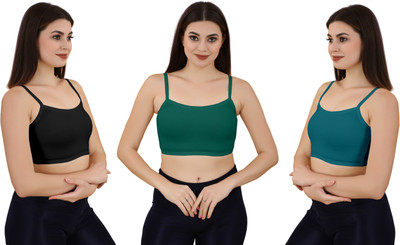 Guru Krupa Traders Women's Cotton Lycra Free Size Non Padded Pull On Sport Bra Women Sports Non Padded Bra(Black, Dark Green, Green)