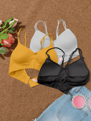 NAGARVEL CREATION B/309-GRY/YLLW/BLK-P03-34 Women Push-up Lightly Padded Bra(Multicolor)