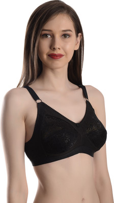 Meile Women Cotton Lightly Non padded Wire Free Seamless Bra Women T-Shirt Non Padded Bra(Black)