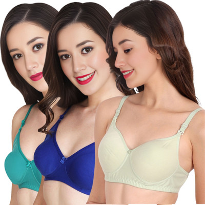 Liigne Women Everyday Padded Bra (Pack Of 3) for T-Shirt Saree Dress Sports Garment Women Full Coverage Lightly Padded Bra(Green)