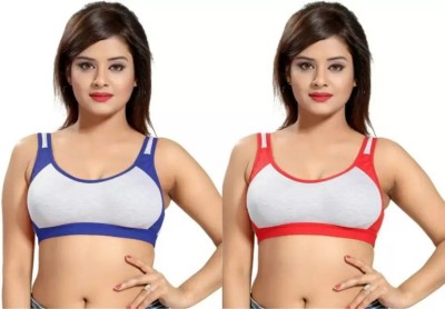 Emerge Overseas Pack OF 2 (Multicolor) Women Sports Non Padded Bra(Blue, Red, Grey)