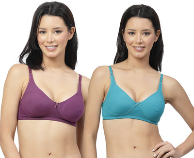 Shyam Sons FLAIR Double Layered Cups - Cotton Rich Women T-Shirt Non Padded Bra(Purple, Blue)
