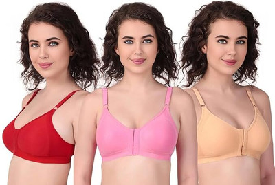 Feni Enterprise Women Cotton Full Coverage Non-Padded Front OpenBra (Pack of 3) Women Full Coverage Non Padded Bra(Multicolor)