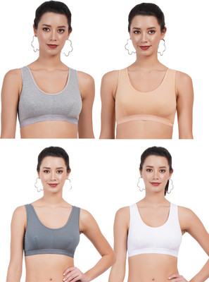 FigureFit SB03 Double Layered Women Sports Non Padded Bra(Grey, Orange, Blue, White)